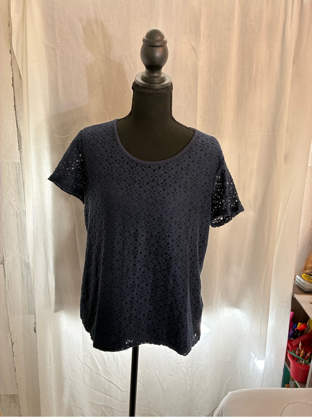 Jaclyn Smith Navy Eyelet Short-Sleeve Tee